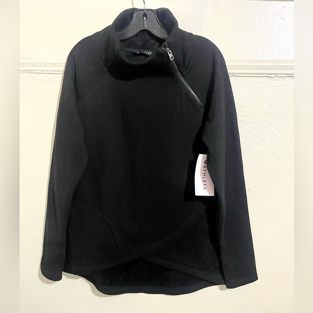 Athleta Black Asymmetrical Zip Cozy Karma Pullover
